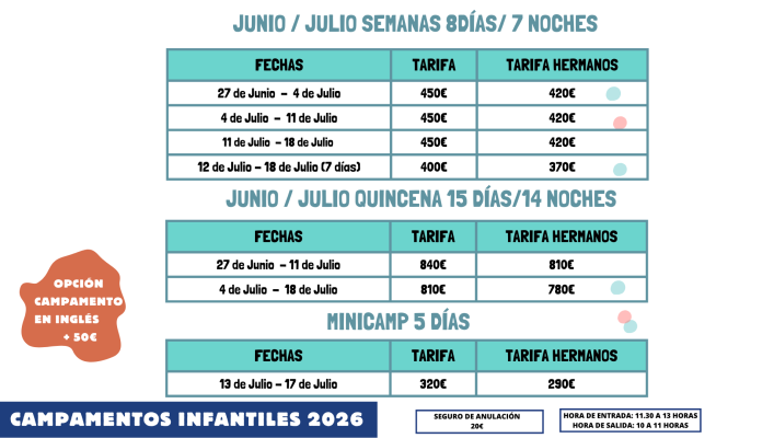 Calendario 26 CAMPAMENTOS ALBITANA Calendario 26 CAMPAMENTOS ALBITANA